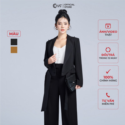 Áo Blazer Nữ 𝐂𝐂𝐇𝐀𝐓 Kiểu Ngắn Cạp Rời Cổ Ve Chất Tuytsi Cao Cấp Mềm Mịn 22EHS2015ST