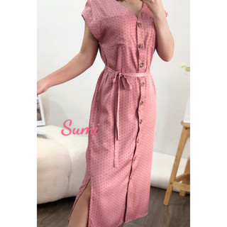 Đầm J@JU chấm bi túi nút cột eo KAMI