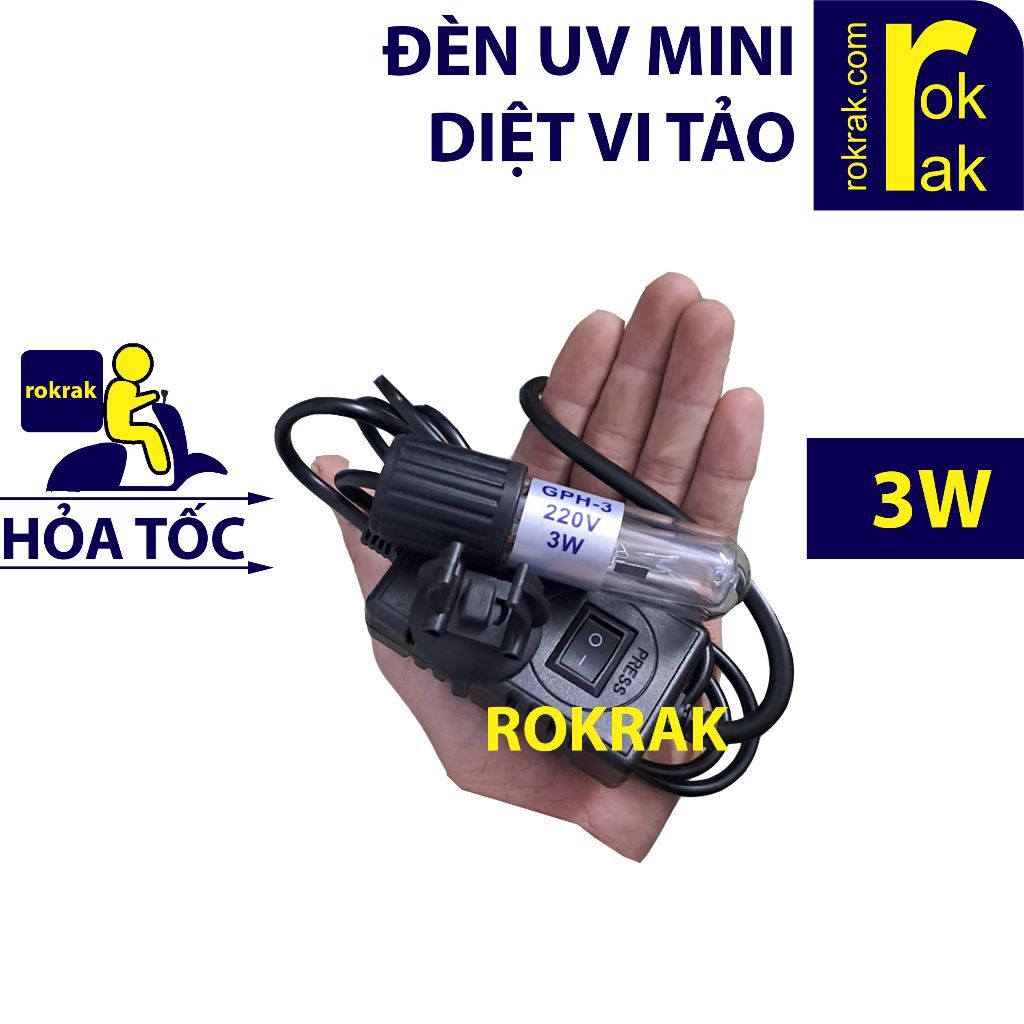 Đèn UV hồ cá 3w mini nhỏ gọn  dùng cho hồ cá thủy sinh dưới 60cm