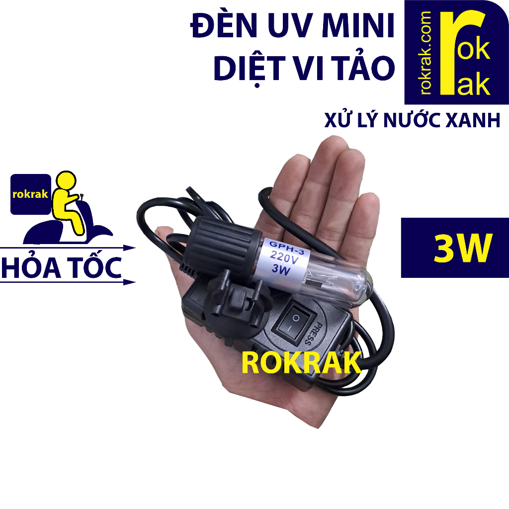 Đèn UV hồ cá 3w mini nhỏ gọn  dùng cho hồ cá thủy sinh dưới 60cm