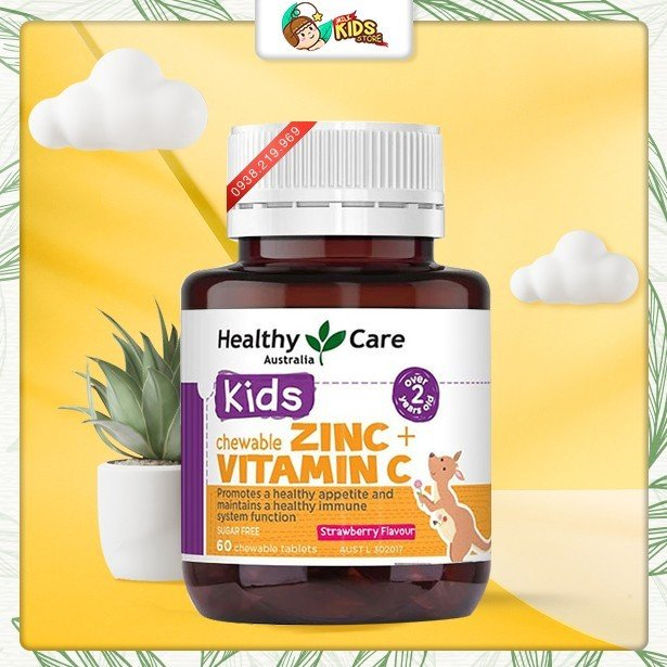 [Mẫu Mới] Thực phâm bổ sung viên nhai Kẽm Vitamin C +  Zin C Healthy Care cho bé 60v Úc
