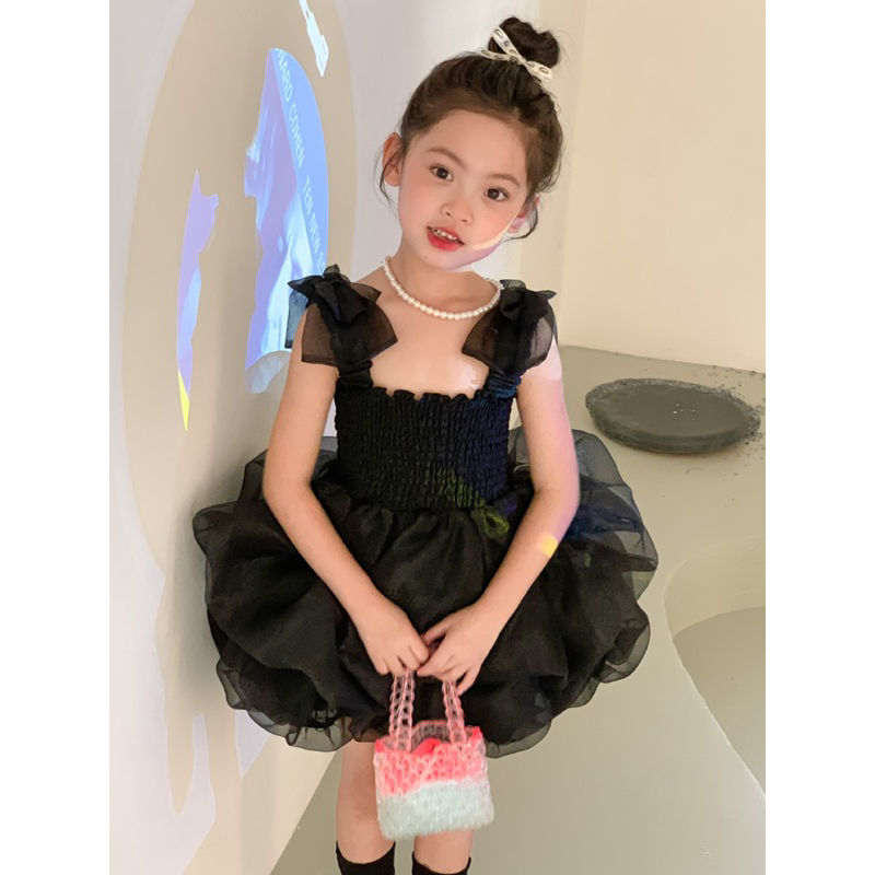 Váy 2s nơ bản to chân váy xoè tầng bồng cho bé gái