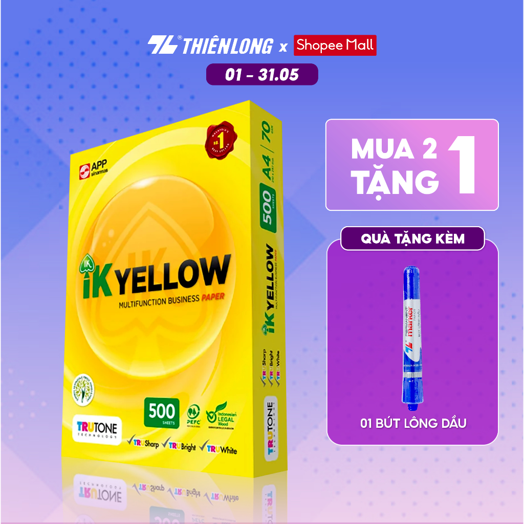 Ream giấy IK Yellow đa năng A4 70 gsm (500 tờ) - Hàng nhập khẩu Indonesia