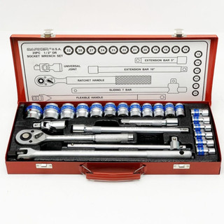 Bộ tuýp Khẩu 25 chi tiết - BARKER - đầu lục 1/2 - cần siết tự động + cần trượt T + các đầu nối
