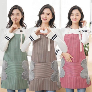 Tạp dề nấu ăn phong cách hàn quốc có khăn lau tay bên hông, tạp dề chống thấm nước 88207