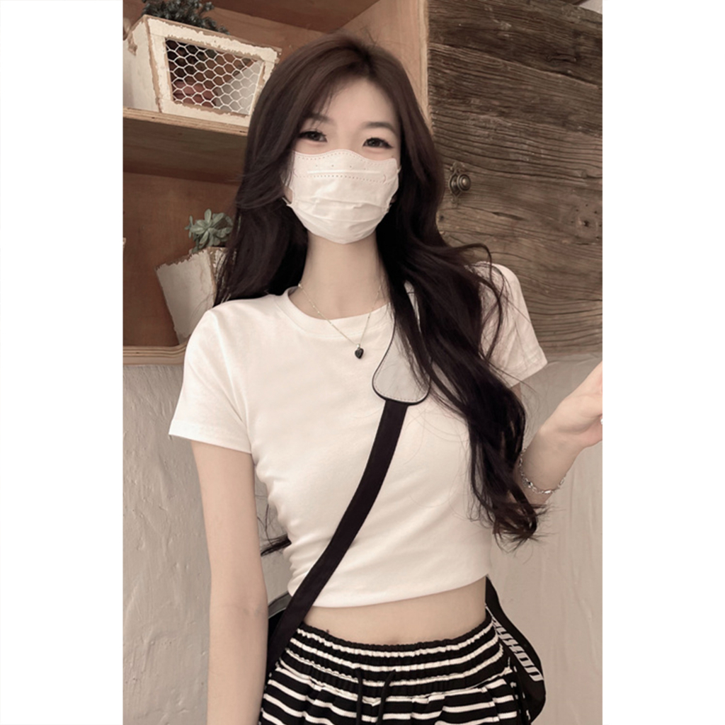 Áo croptop nữ body trơn ngắn tay Andora chất thun gân, kiểu áo crt cổ tròn form basic đủ màu TRẮNG/ĐEN/ĐỎ/NÂU A0111T