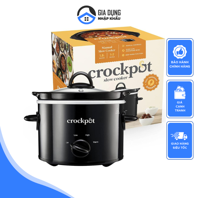 Nồi Nấu Chậm Crock Pot, Nồi Kho Cá, Nồi Ninh Xương, Nồi Nấu Cháo Cho Bé, Dung Tích 1,8L, Nhập Đức, BH 12 Tháng