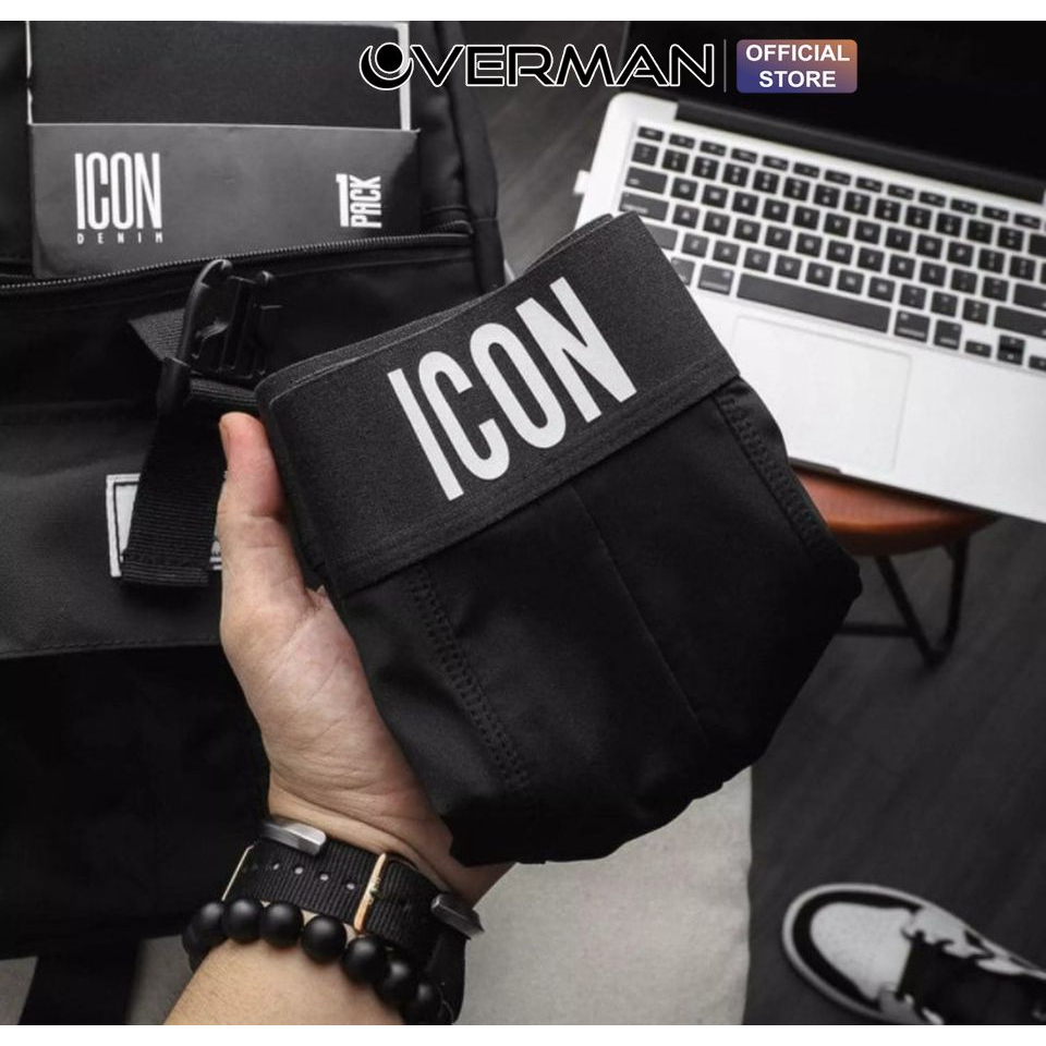 Quần lót nam ICON thun lạnh co giãn 4 chiều, quần lót nam boxer big size mềm mát thoáng khí SI01 (Che tên) - OVERMAN