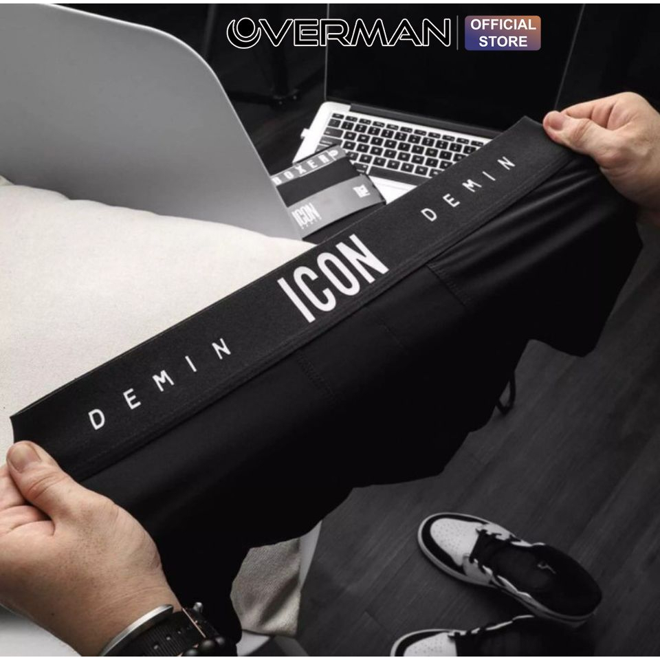 Quần lót nam ICON thun lạnh co giãn 4 chiều, quần lót nam boxer big size mềm mát thoáng khí SI01 (Che tên) - OVERMAN