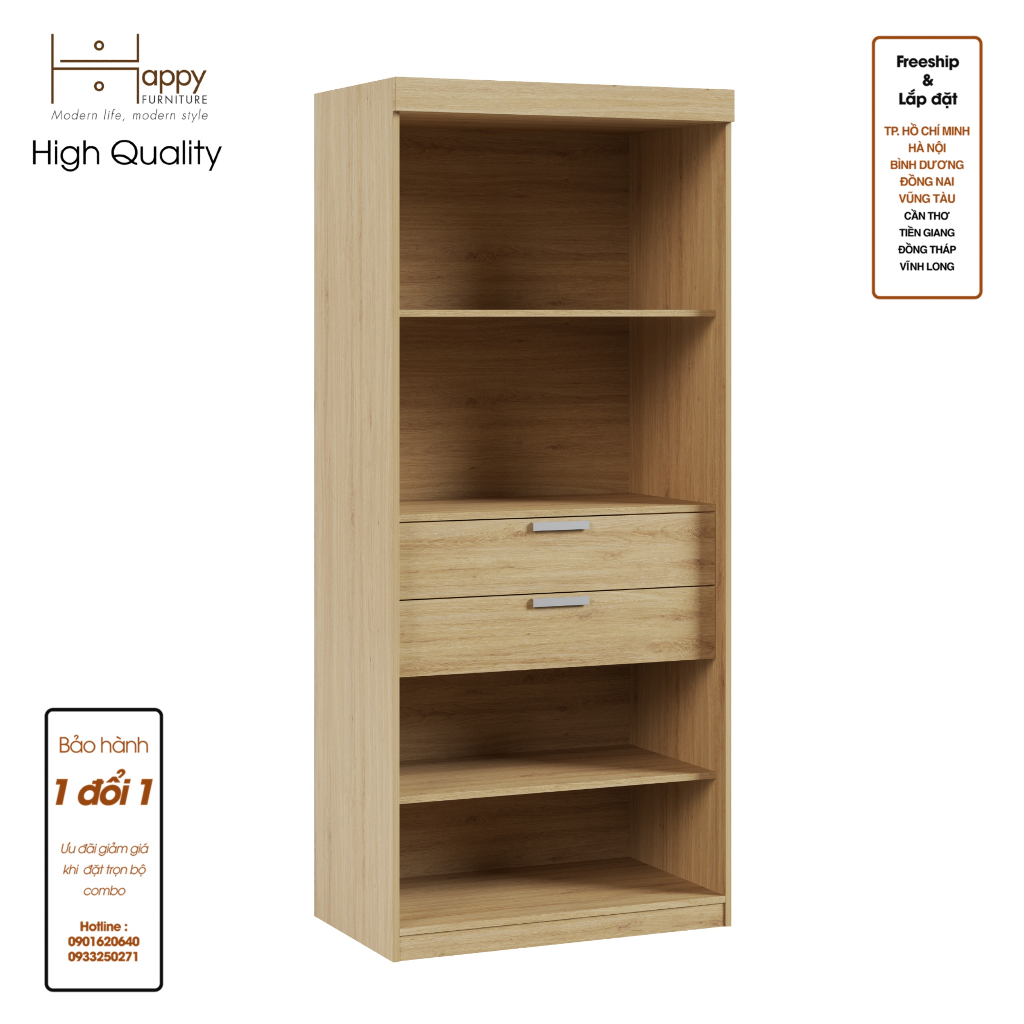 CATY, kệ sách 6 tầng - 2 ngăn kéo, 90cm x 55cm x 207cm (DxRxC), KSA_005