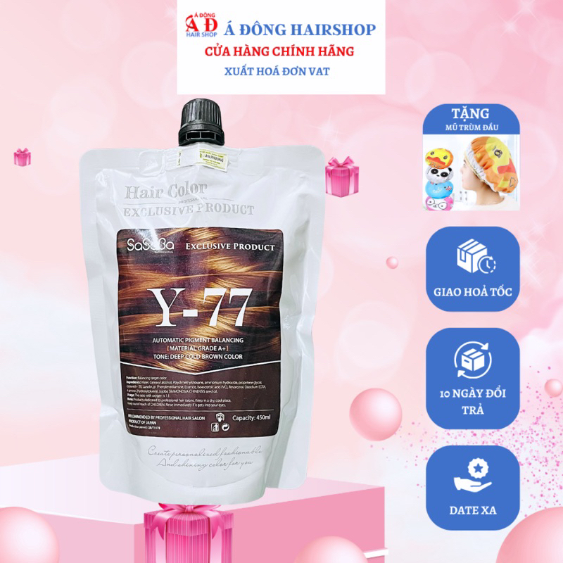 [+Tặng mũ trùm] THUỐC NHUỘM PHỦ BẠC 100% NÂU HẠT DẺ (NÂU LẠNH) SASABA Y-77 TÚI 450ML (CHƯA GỒM OXY)