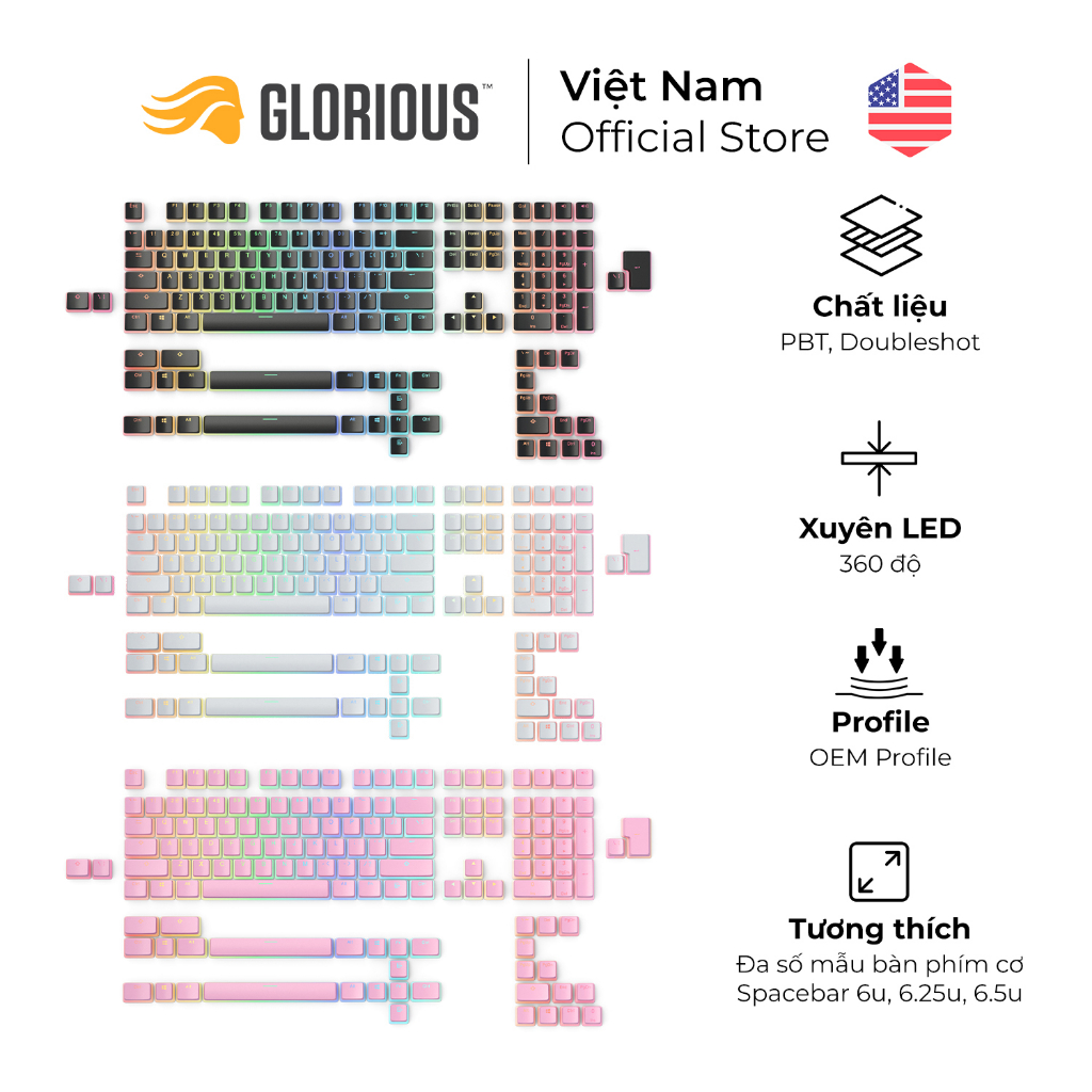 Bộ Keycap Pudding xuyên led Glorious Aura V2 PBT Doubleshot - 145 phím - Hàng Chính Hãng