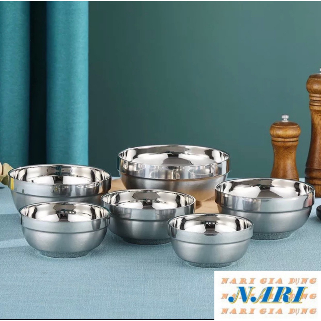 ****Tô Inox 2 Lớp Cách Nhiệt HÀN QUỐC - Chén inox, Bát Inox chống nóng CHERRY Cao Cấp - gia dụng Nari
