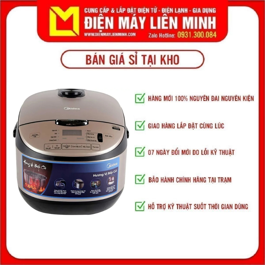 Nồi cơm điện tử Midea 1.8 lít MB-FS5020 Công suất 760W, Công nghệ nấu 2D(Toả nhiệt từ 2 hướng), Van thoát hơi thông minh