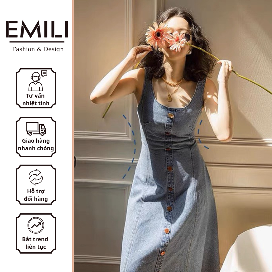 Váy bò 2 dây Emili dáng dài xuông khoét lưng chiết eo chất bò [V150]