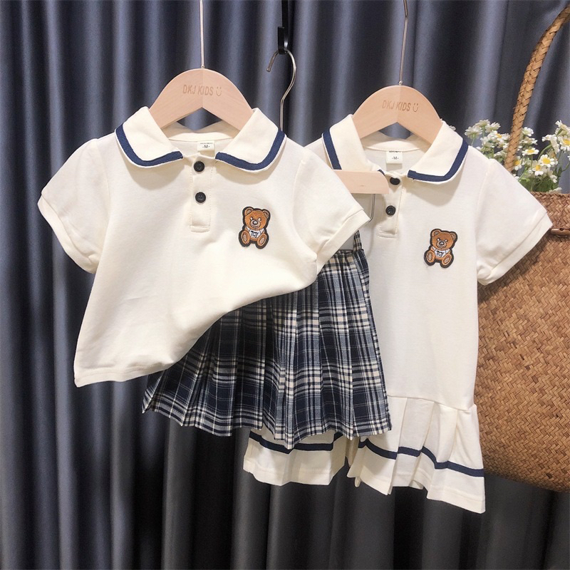 Váy polo thêu gấu cho bé gái
