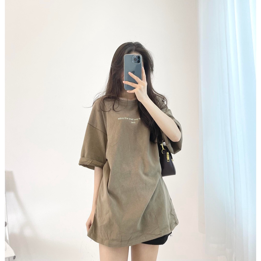 Áo thun 3158 chữ nhỏ ADREAM hàng quảng châu cotton mặt nhung