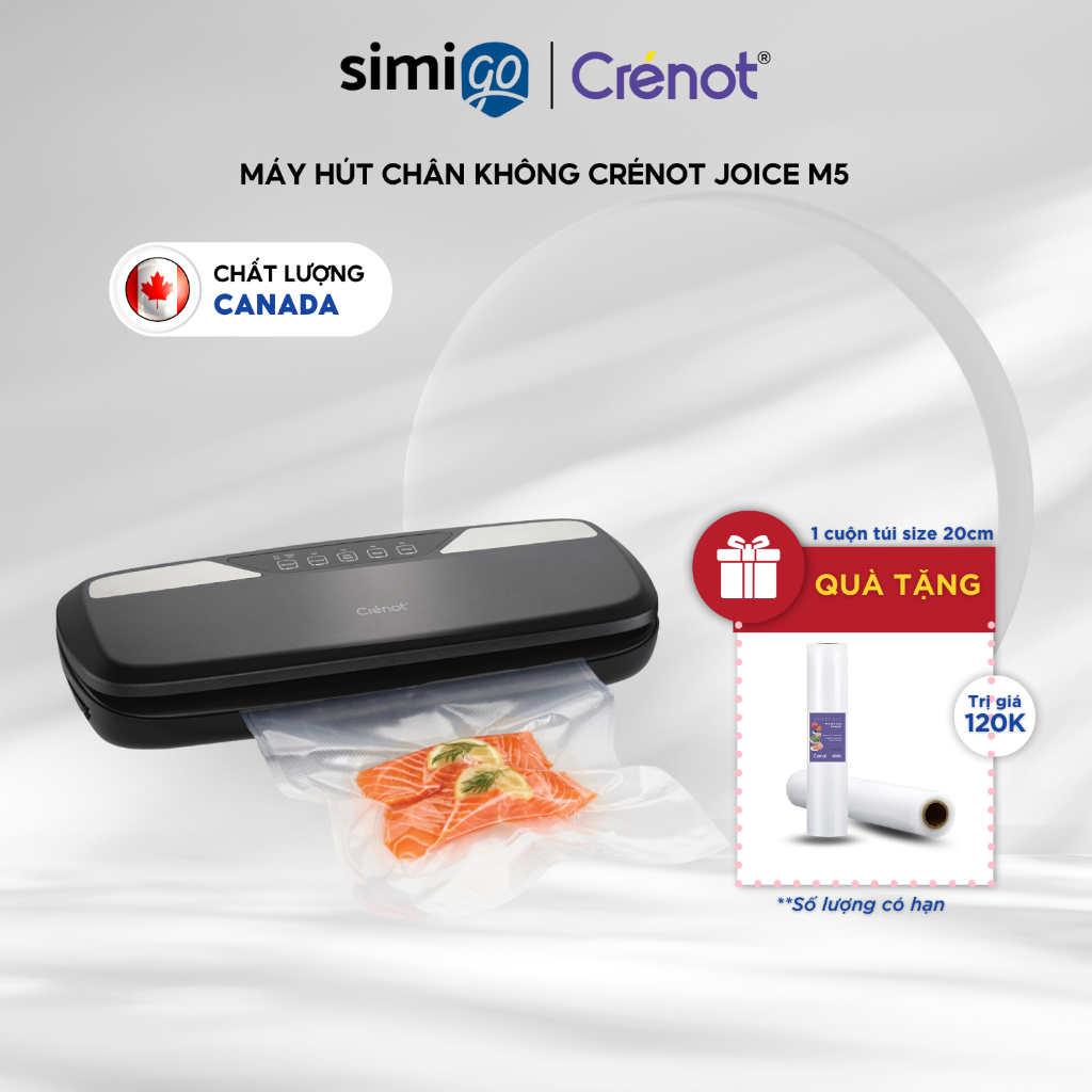 Máy Hút Chân Không Crenot Joice M5 Hàn Không Kén Túi Bảo Quản Thực Phẩm An Toàn, Tặng Kèm 10 Túi Nhám