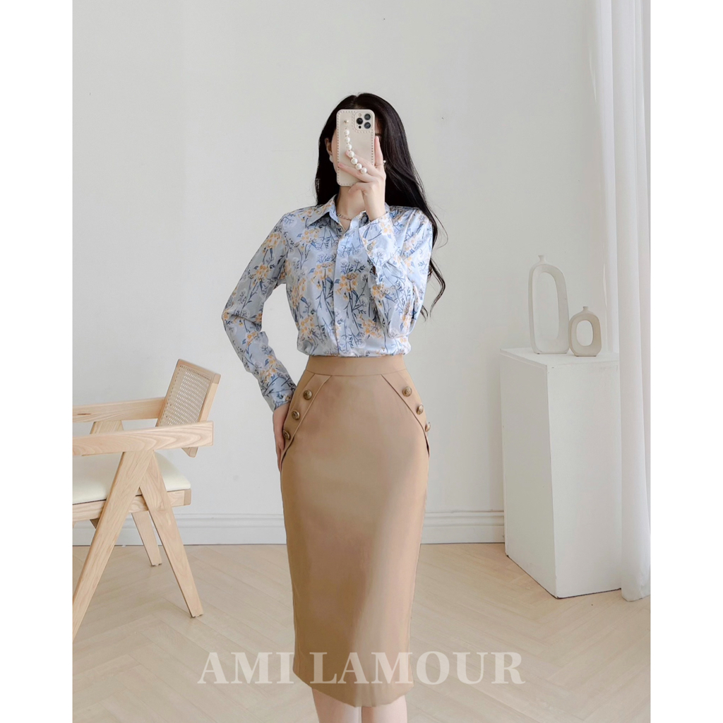 Áo sơmi lụa crep cao cấp Alure hoạ tiết hoa nhí mát mềm