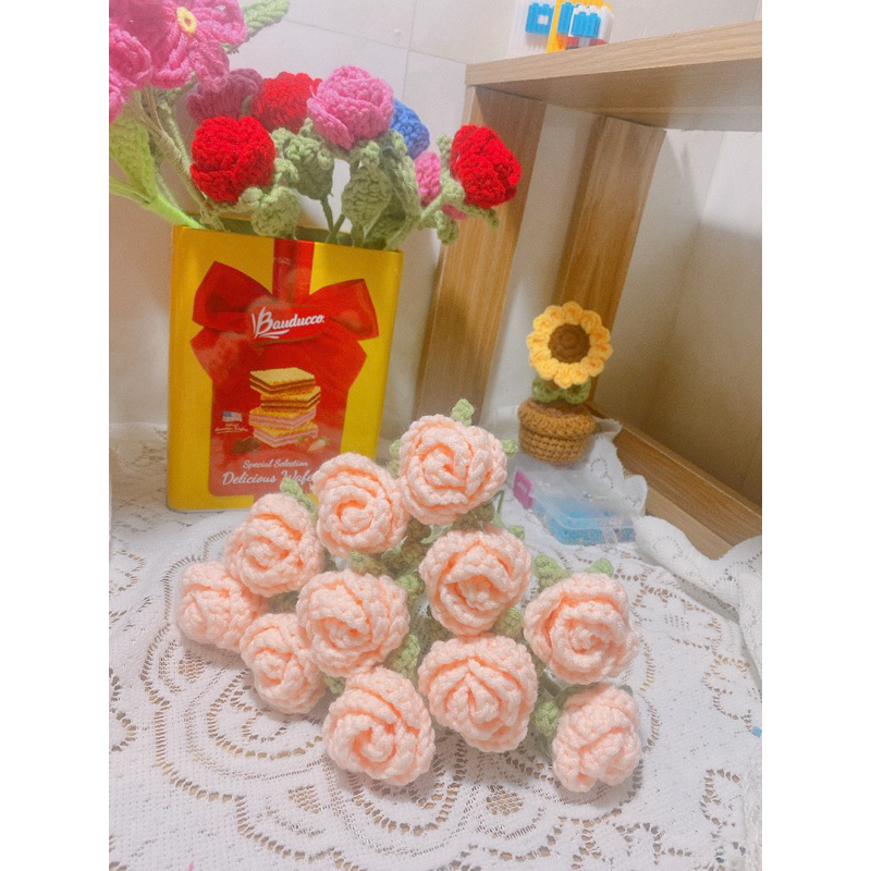 HOA HỒNG LEN MINI- Hoa len- Hoa handmade