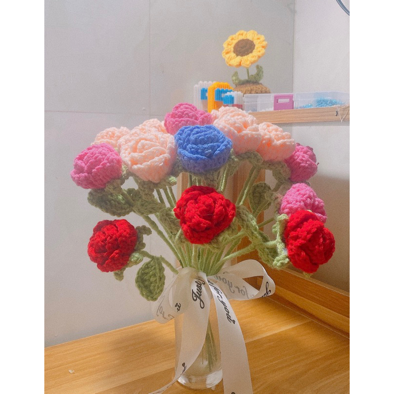 HOA HỒNG LEN MINI- Hoa len- Hoa handmade
