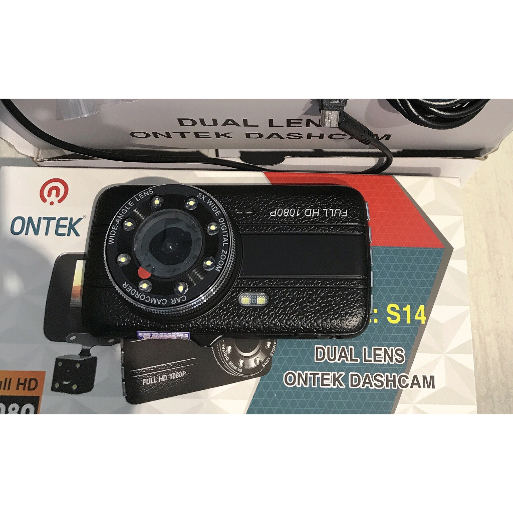 Camera hành trình chính hãng ONTEK S14 - 2 mắt camera ghi hình trước sau 1080P