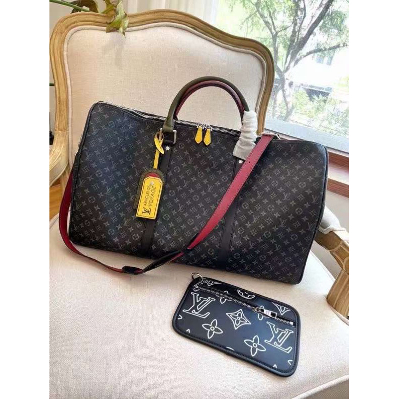 Set túi du lịch 2 chi tiết hoa đen super vip da thật nặng tay Smano bags hoả tốc