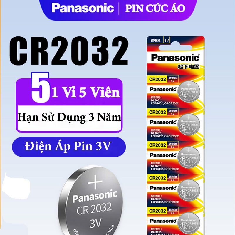 Vỉ 5 pin lithium 3V CR-2032 Panasonic CHÍNH HÃNG  MỚI 100%