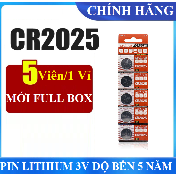 Vỉ 5 pin CR-2025 3V lithium MỚI 100%
