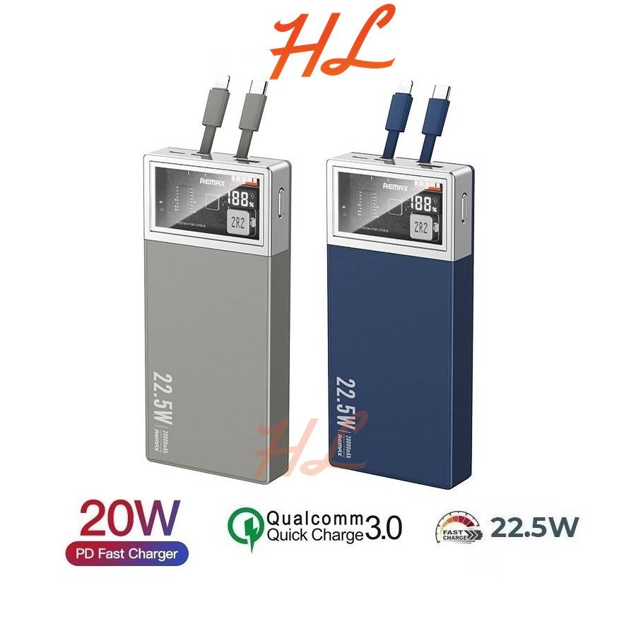 Pin Dự Phòng Remax RPP-189 20000mAh (Tích hợp 2 cáp sạc - Sạc Nhanh PD20W và QC3.0, 22.5W) - Hưng Long PC