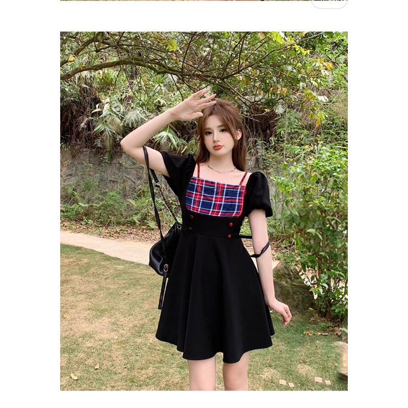 Đầm xoè phối caro xinh nha Big size dành cho khách ngoại cỡ từ 60-90 ký