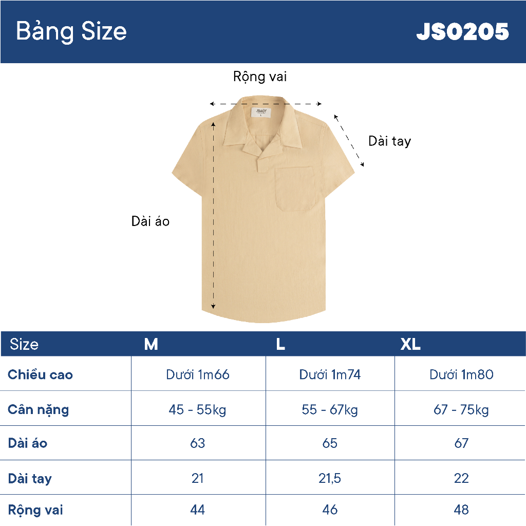 Áo sơ mi nam ngắn tay cổ chui vải đũi xước, áo cuban shirt cổ vest dáng suông thoáng mát thương hiệu JBAGY - JS0205