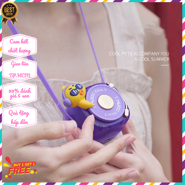 Quạt mini đeo cổ dễ thương hình DJ kute, LANYAR MINI FAN không cánh, tiện lợi pin 1000 maH, dây có thể tháo rời
