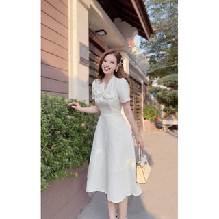 [TTS21]Váy gấm hoa chìm Cổ chữ V