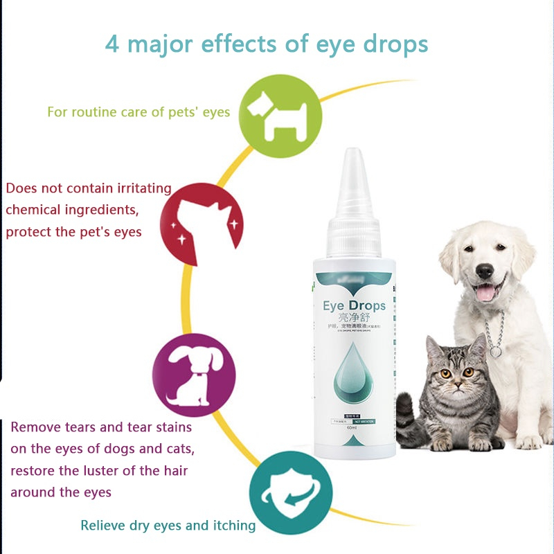 Thuốc nhỏ mắt 60 ml chăm sóc thú cưng cho chó mèo, loại bỏ bụi bẩn kháng viêm diệt khuẩn