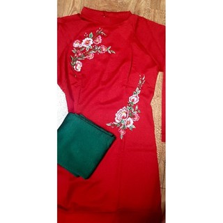 ÁO DÀI LỤA TÂY THI THÊU HOA CAO CẤP