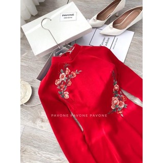 Áo dài lụa tây thi thêu hoa cao cấp