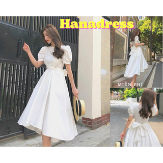 ❤Đầm trắng xòe dự tiệc,kỷ yếu dây thắt nơ chéo ulzzang hàn quốc