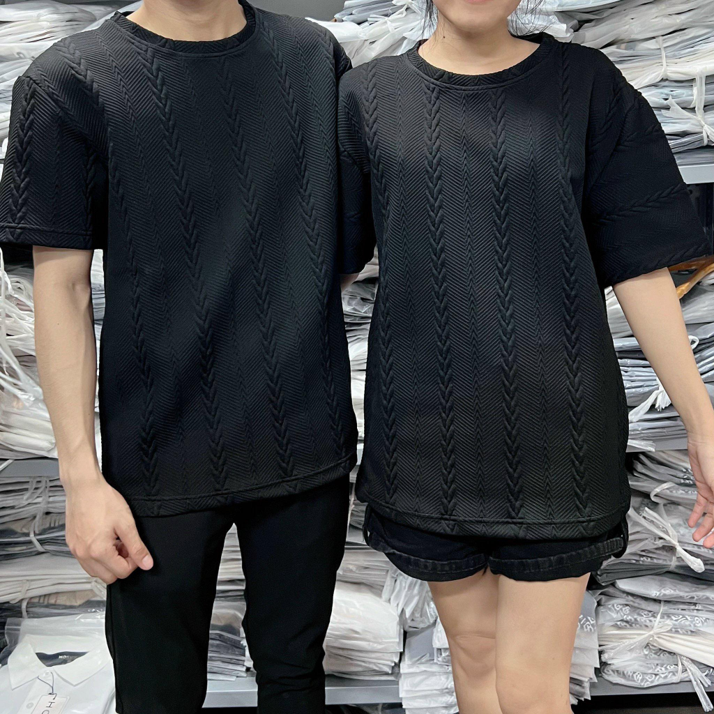 Áo thun unisex trơn thiết kế dập vân nổi mềm mại đơn giản, hiện đại, dễ phối đồ size M, L, XL , XXL