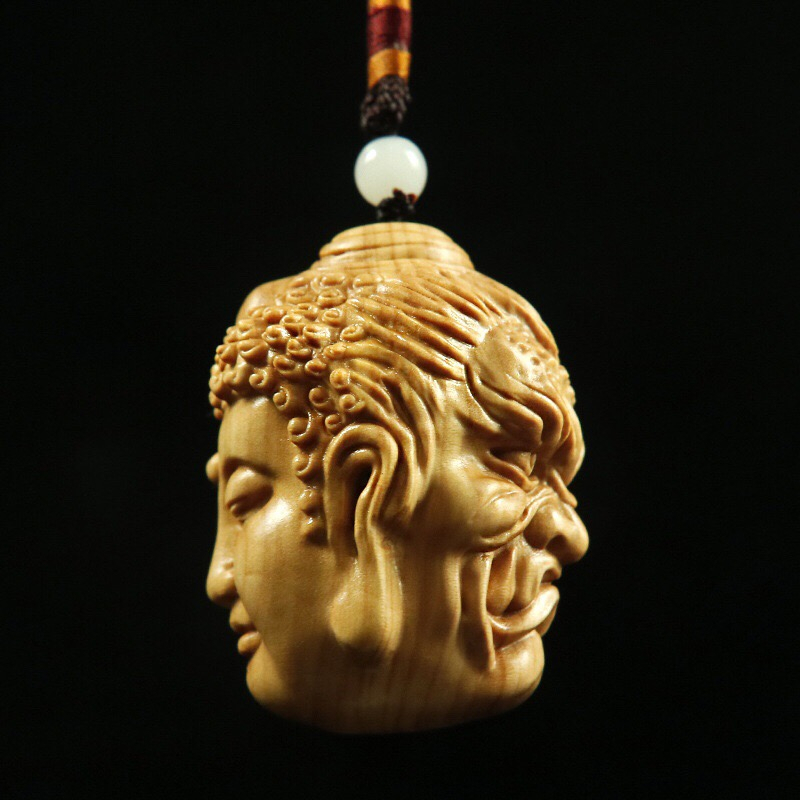 Tượng Thiện Ác được chế tác từ gỗ Hoàng Dương có mùi thơm nhẹ,thích hợp làm dây treo, móc chìa khoá—TG73