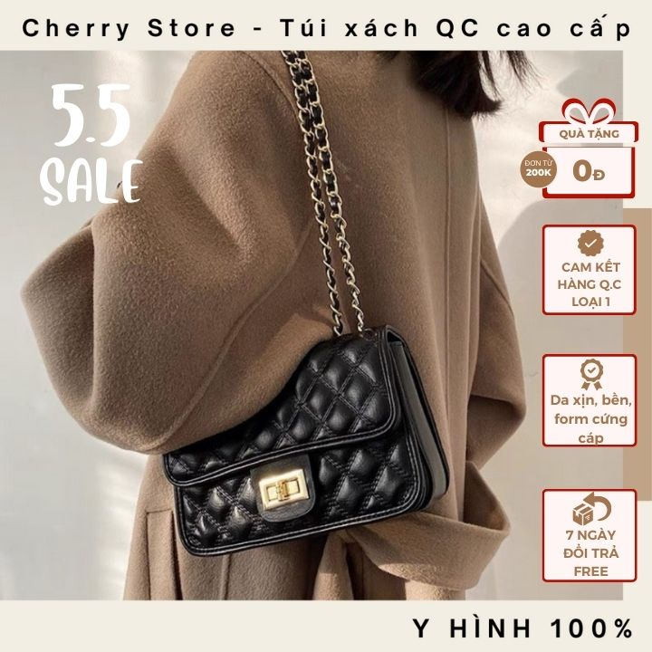 Túi xách nữ đeo vai đeo chéo trần ô da trám hàng cao cấp sang chảnh kiểu dáng sang trọng 1237