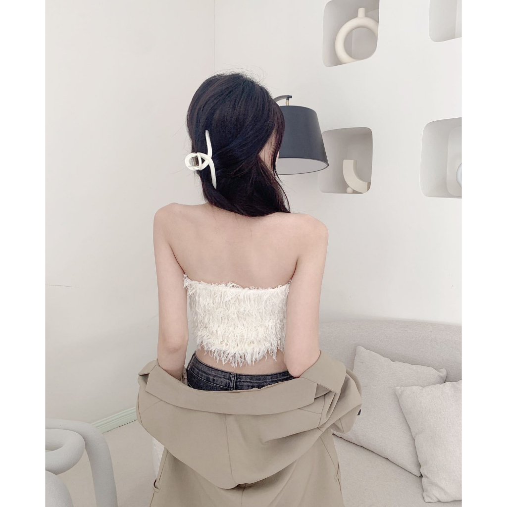 Áo bra ống tua rua - Áo croptop không dây sang trọng xinh xắn mịn màn thông thoáng Cavera B1440