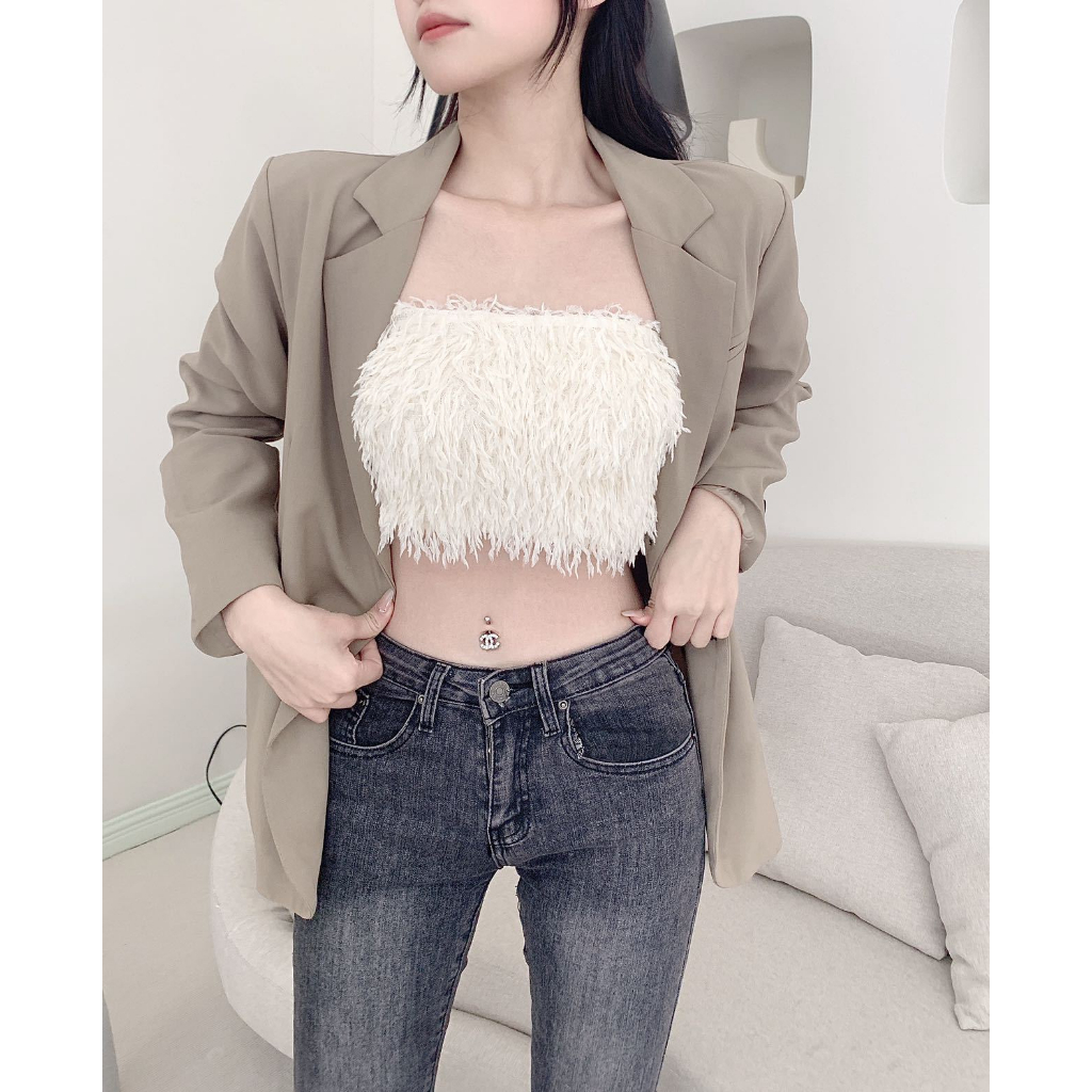 Áo bra ống tua rua - Áo croptop không dây sang trọng xinh xắn mịn màn thông thoáng Cavera B1440