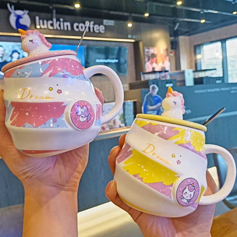 Ly sứ Unicorn xoáy cầu vồng dễ thương