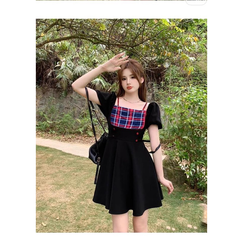 Đầm xoè phối caro Bigsize 60-90 ký, thời trang nữ dành cho khách ngoại cỡ
