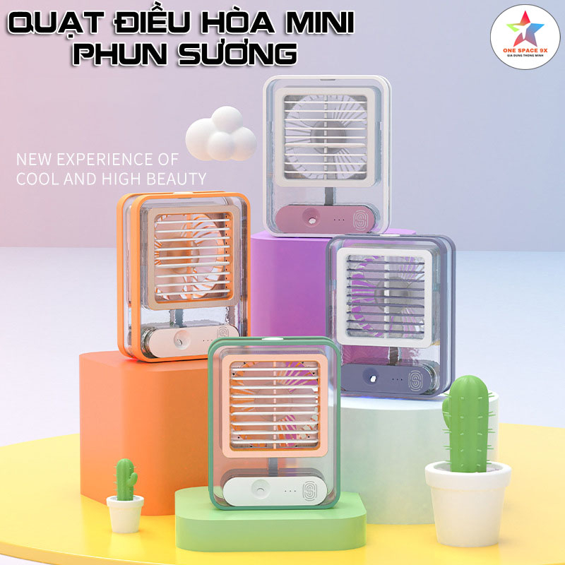 Quạt Điều Hòa Hơi Nước Mini Để Bàn Fan, Quạt Điều Hòa Phun Sương Tích Điện Kết Hợp Đèn Ngủ Với Dung Tích Bình Chứa 500ML