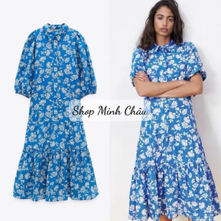 Váy midi hoa xanh đuôi cá Zarra tuồn sịn