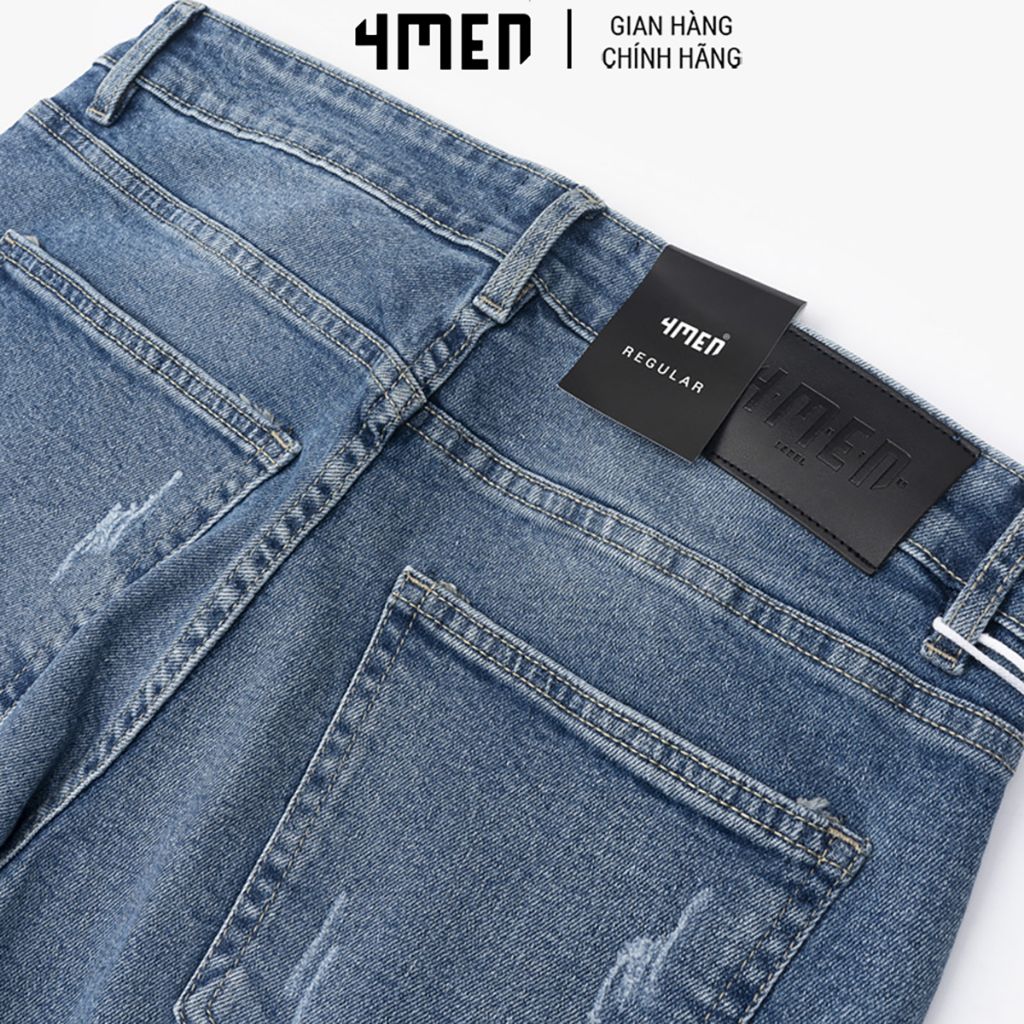 Quần Jeans Nam Regular Blue Effect 4MEN QJ060 rách gối, eo bản thấp, form dáng đẹp, chất vải denim co giãn tốt