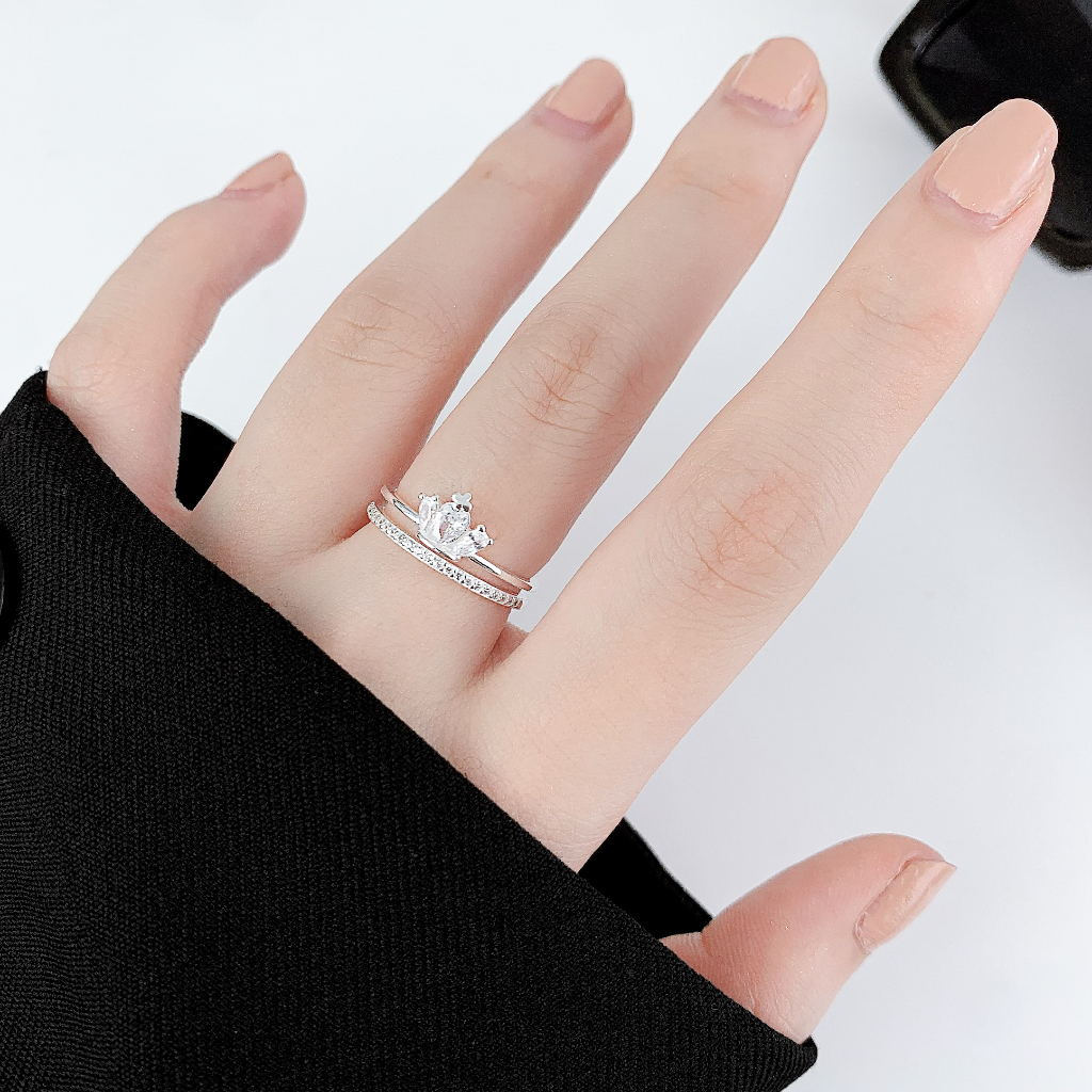 Nhẫn bạc nữ Miêu Bạc Vương Miện đính đá bản hở sang chảnh chất liệu bạc 925 phụ kiện trang sức nữ MN23