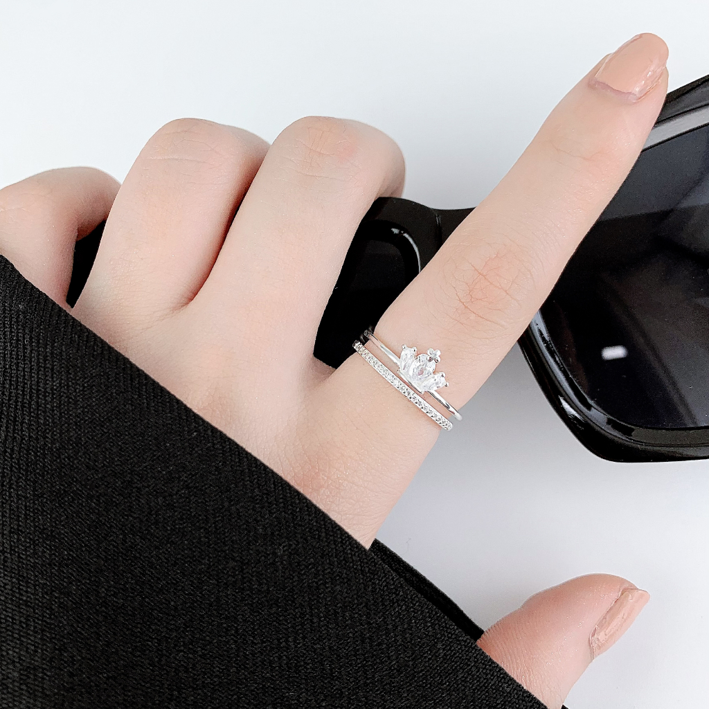 Nhẫn bạc nữ Miêu Bạc Vương Miện đính đá bản hở sang chảnh chất liệu bạc 925 phụ kiện trang sức nữ MN23